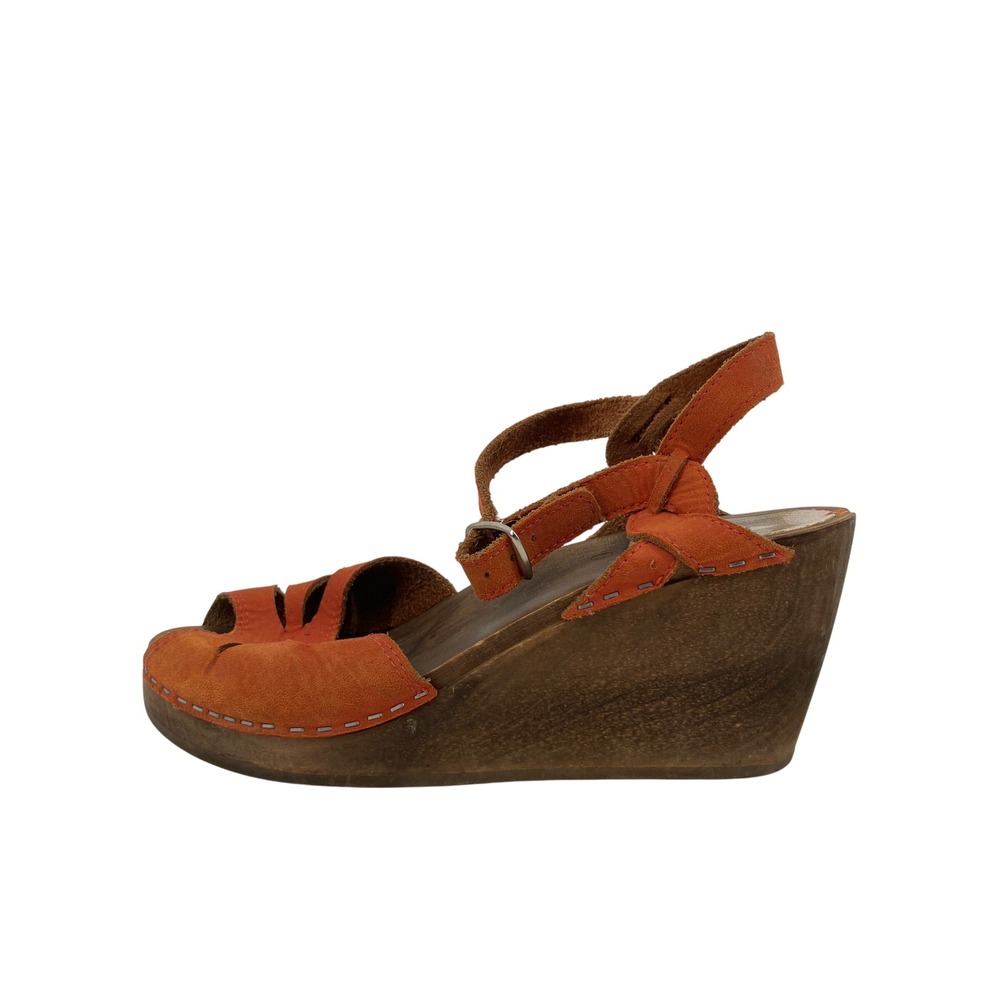 Maguba Wedge Sandals Women 40 Orange Suede Peep Toe Wooden Swedish Clogs